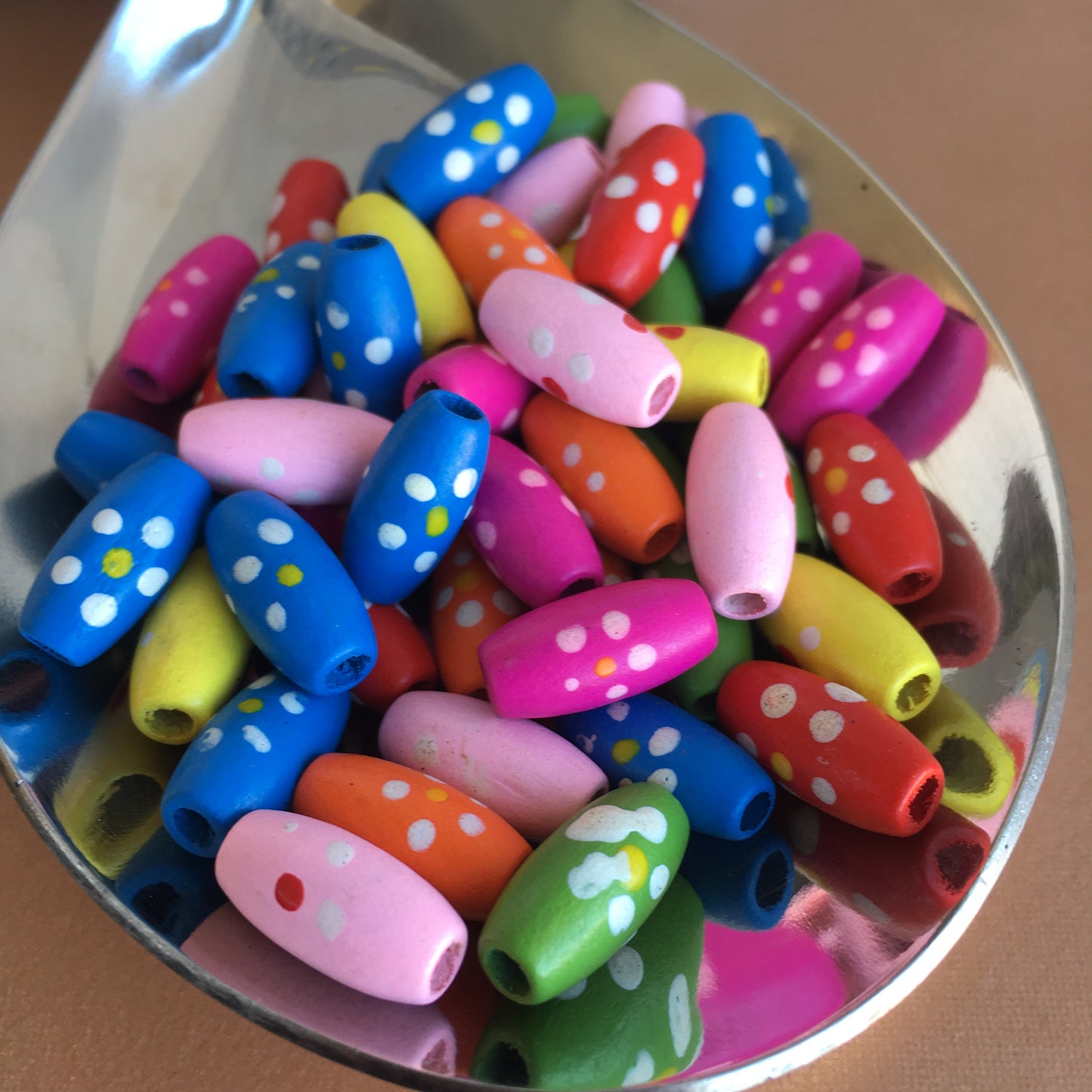 Mixed Floral Wooden Beads 15x7mm Oval Rice Wood Craft Bead 50 Pieces