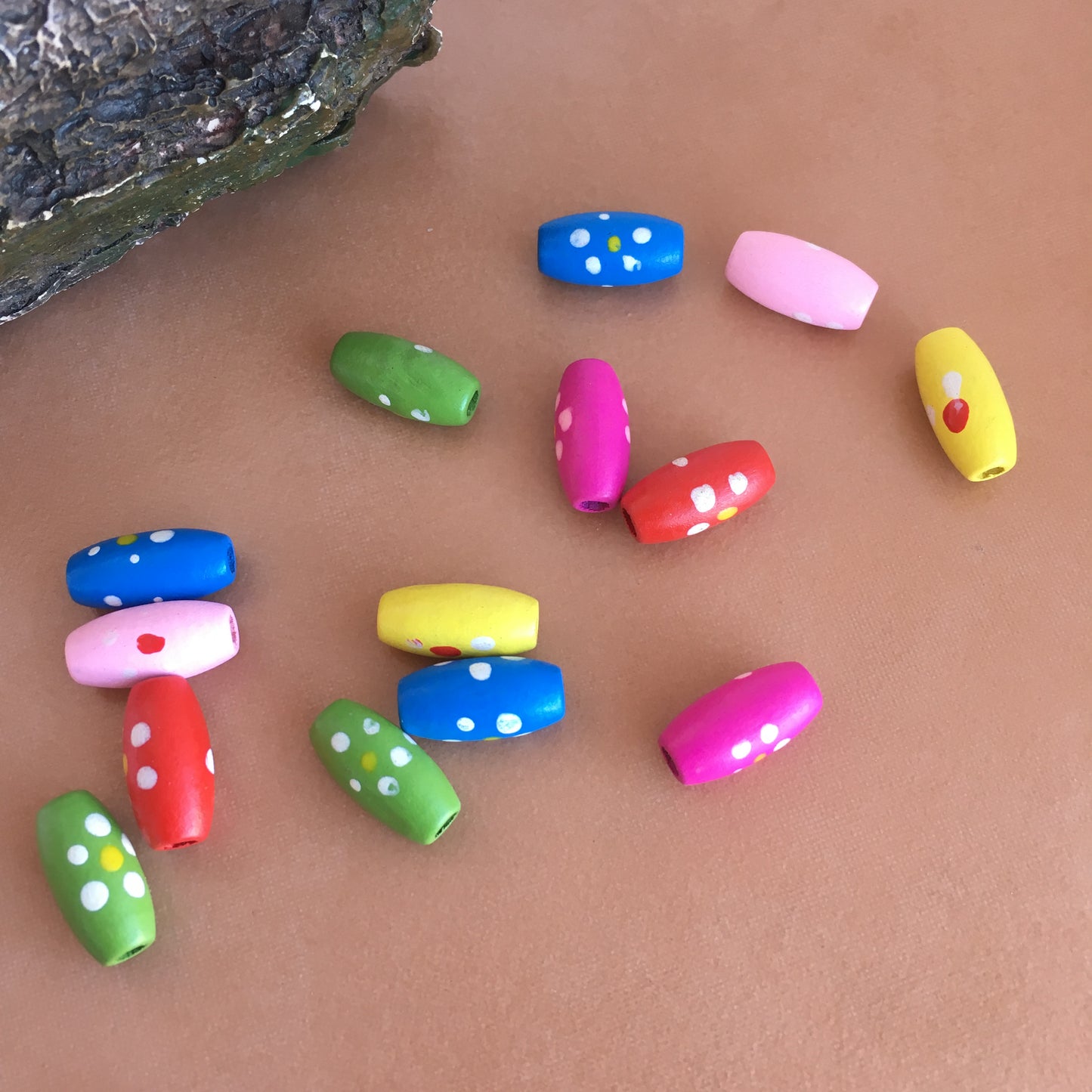 Mixed Floral Wooden Beads 15x7mm Oval Rice Wood Craft Bead 50 Pieces