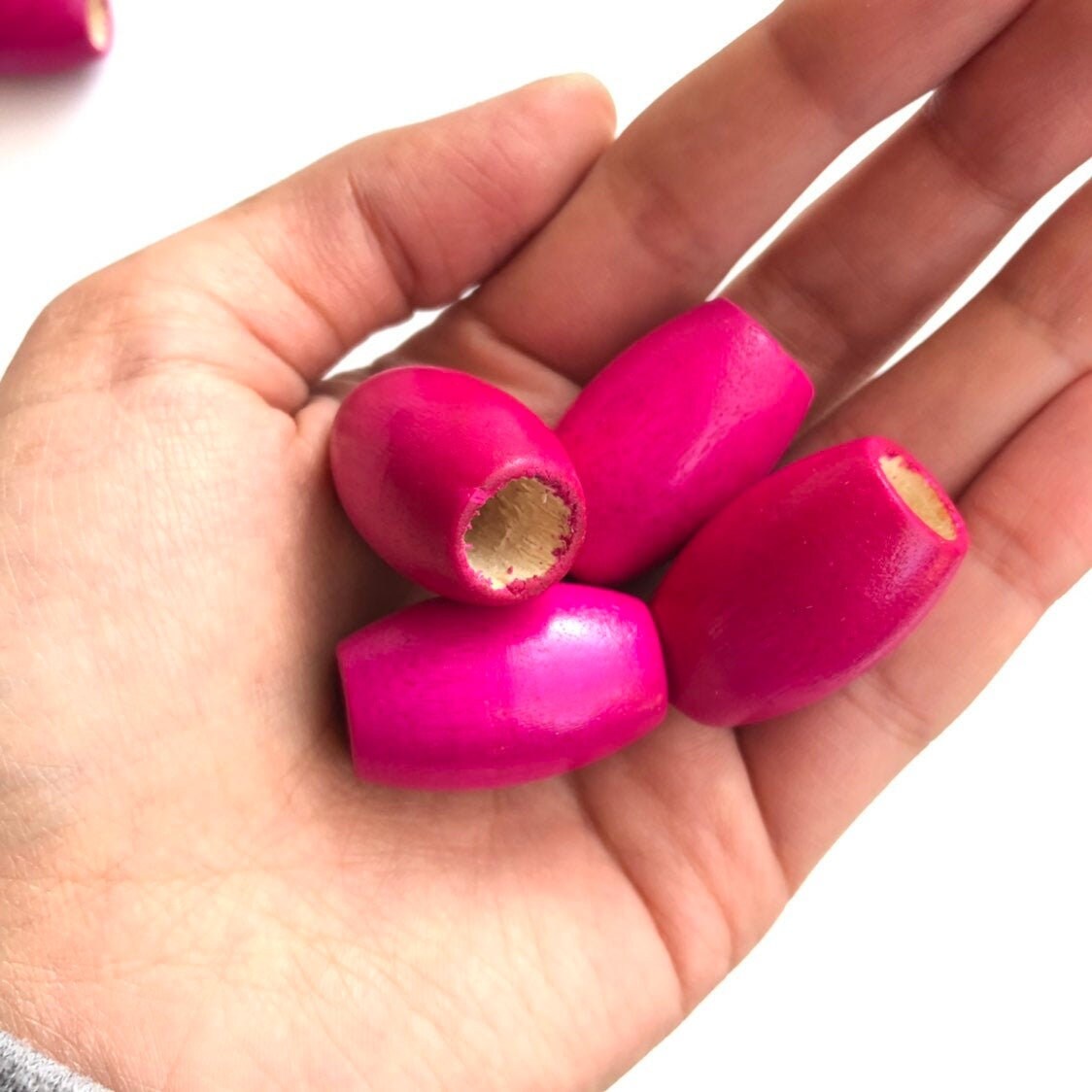 Big macrame beads, 30x20mm pink large 10mm hole wood beads, big hole beads, oval drum shape chunky macrame beads