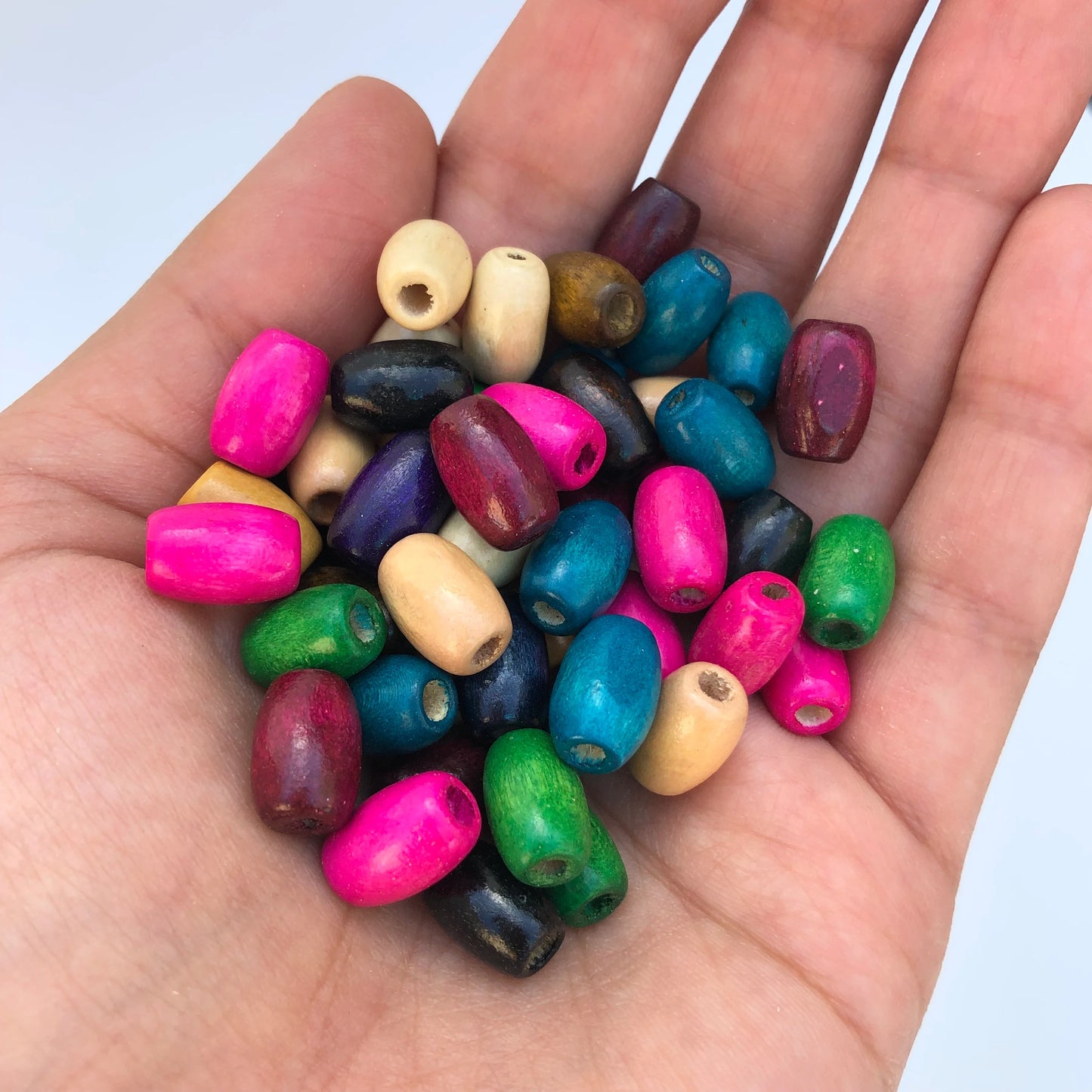 Mixed Wood Bead 12x8mm Oval Barrel Shaped Craft Beads 100 Pieces