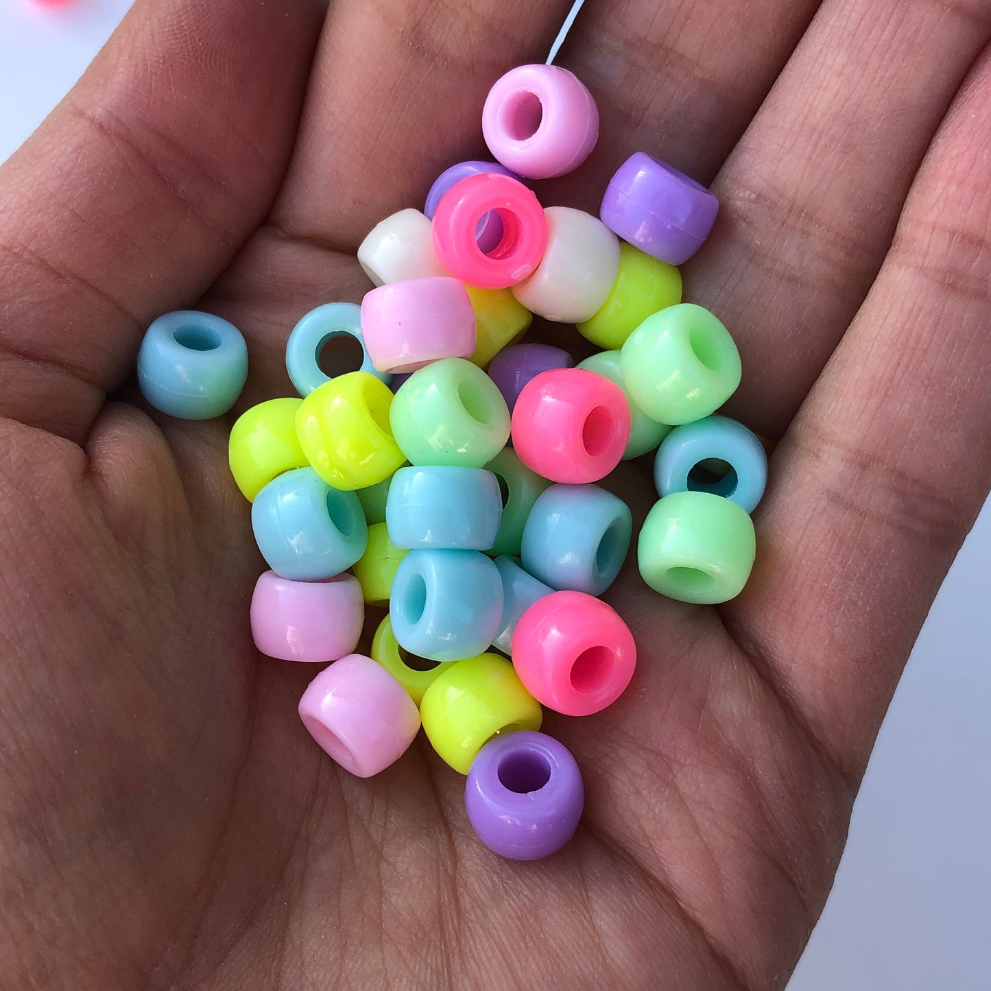 Plastic Pony Beads 9x6mm Mixed Pastel Colour Bead Kids Craft Bead 3.8mm Hole 100pcs