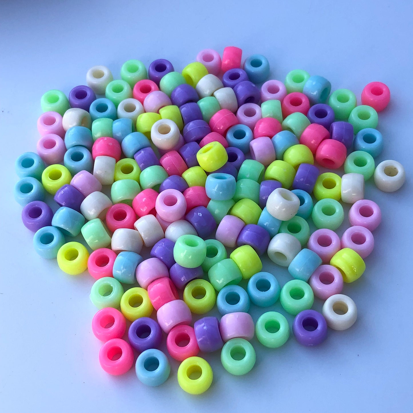 Plastic Pony Beads 9x6mm Mixed Pastel Colour Bead Kids Craft Bead 3.8mm Hole 100pcs