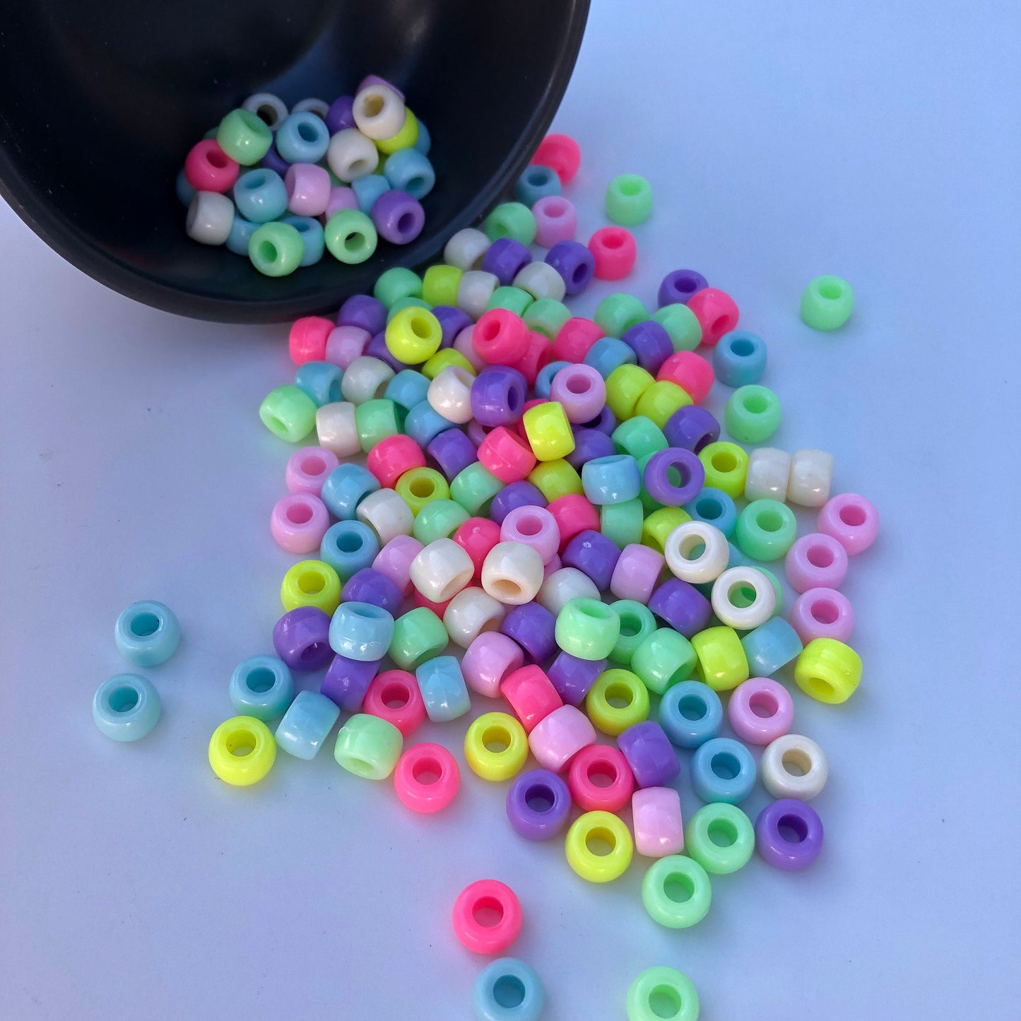Plastic Pony Beads 9x6mm Mixed Pastel Colour Bead Kids Craft Bead 3.8mm Hole 100pcs