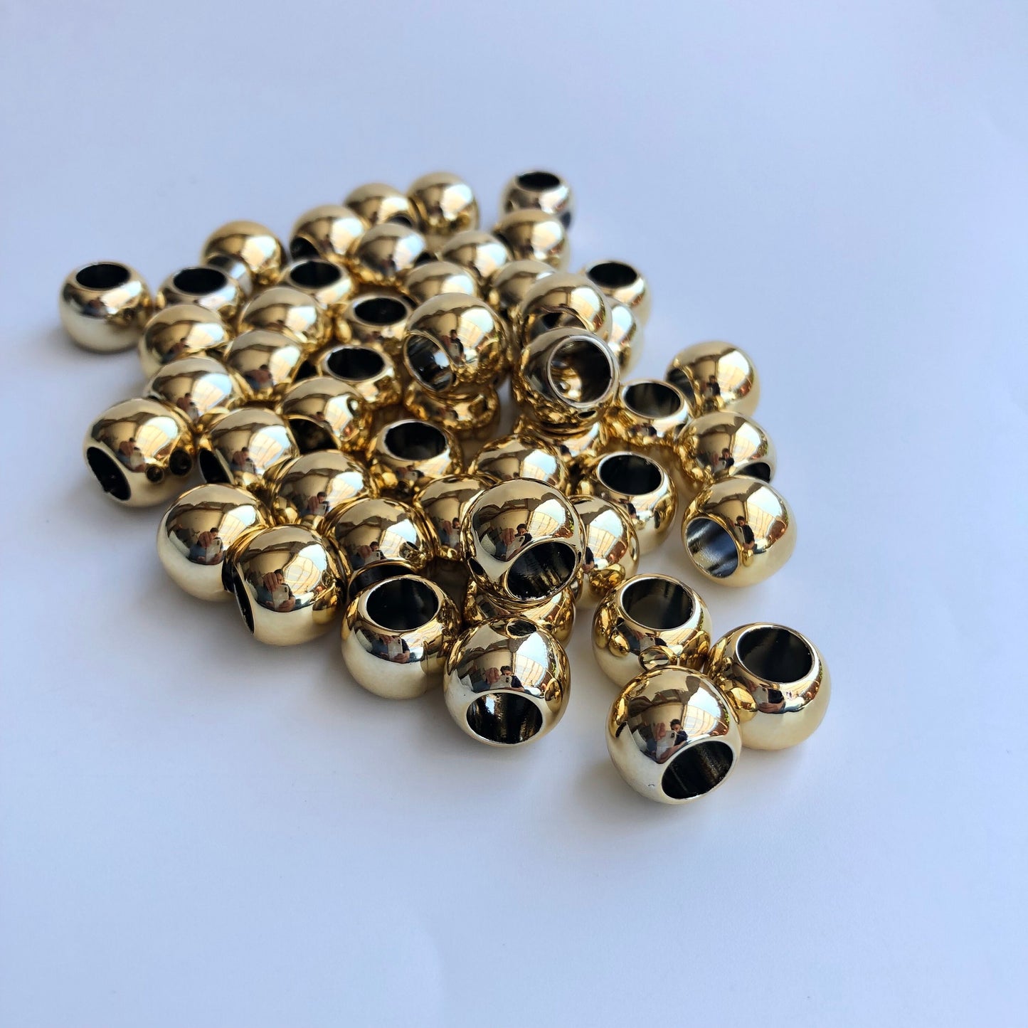 20 Shiny Gold Macrame Beads, 14mm Pony Bead, 7mm hole, Seamless Acrylic Craft Jewellery Making Bead