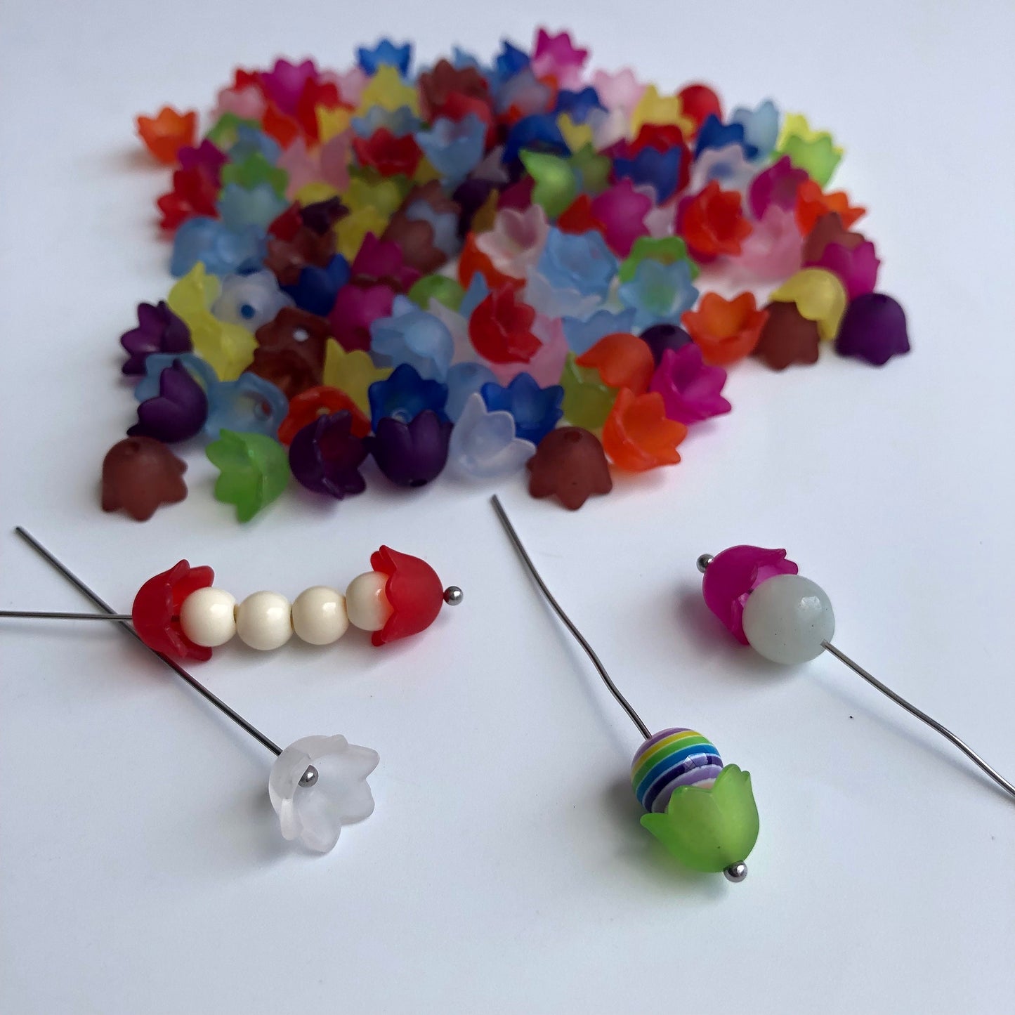Mixed Floral Bead Caps 10mm Jewellery Making Rainbow Flower End Cap Frosted Charm 50pcs