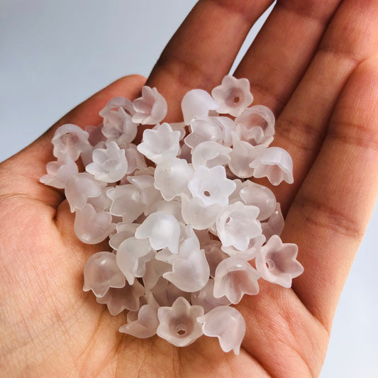 White Floral Bead Caps 10mm Jewellery Making Flower End Cap Clear Frosted Charm 50pcs