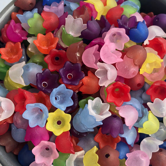 Mixed Floral Bead Caps 10mm Jewellery Making Rainbow Flower End Cap Frosted Charm 50pcs
