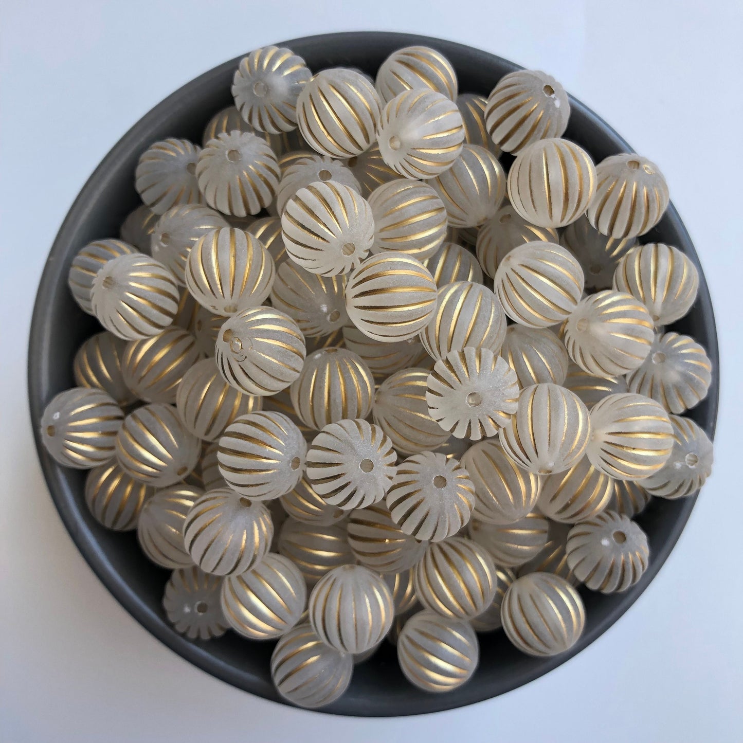 12mm Round Frosted Bead, Clear Gold Stripe Beads, White Corrugated Pumpkin Bead, Jewellery Making Beading Crafts - 20pcs