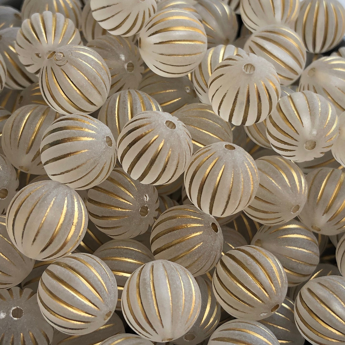 12mm Round Frosted Bead, Clear Gold Stripe Beads, White Corrugated Pumpkin Bead, Jewellery Making Beading Crafts - 20pcs