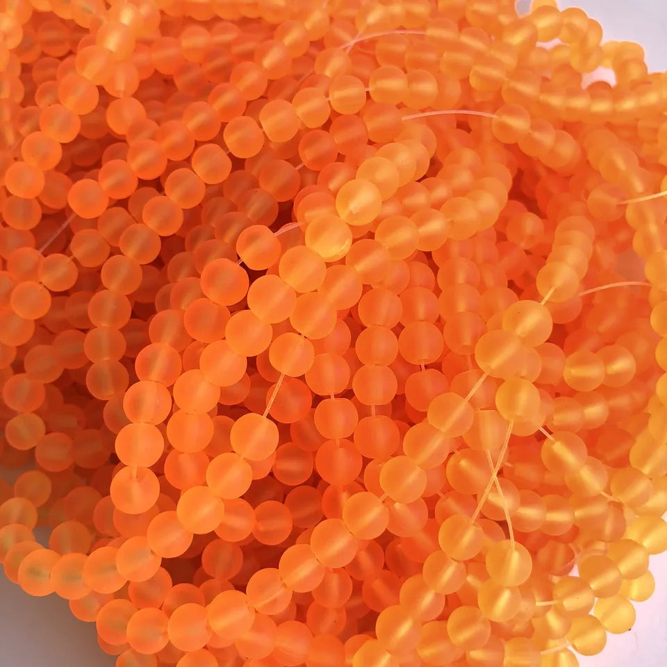6mm Orange frosted glass beads - 135 pieces per strand - Loose jewellery making bead - Round transparent beads - 80cm strand