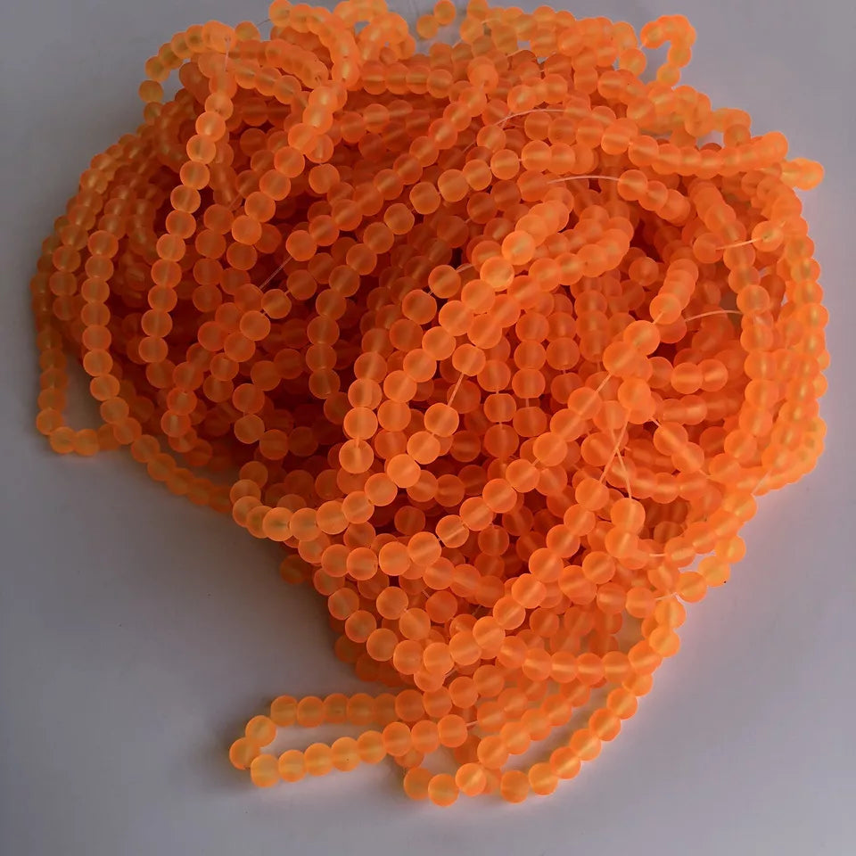 6mm Orange frosted glass beads - 135 pieces per strand - Loose jewellery making bead - Round transparent beads - 80cm strand