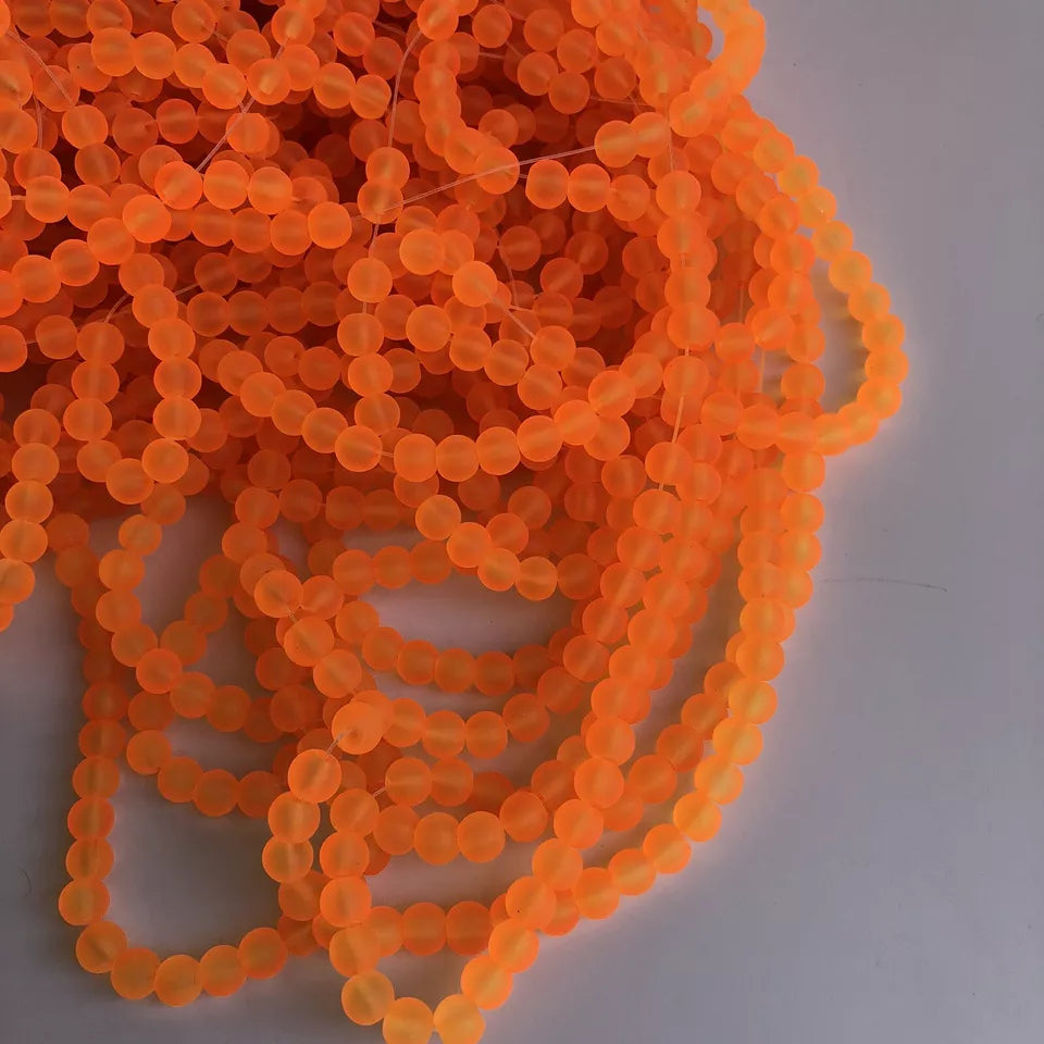 6mm Orange frosted glass beads - 135 pieces per strand - Loose jewellery making bead - Round transparent beads - 80cm strand