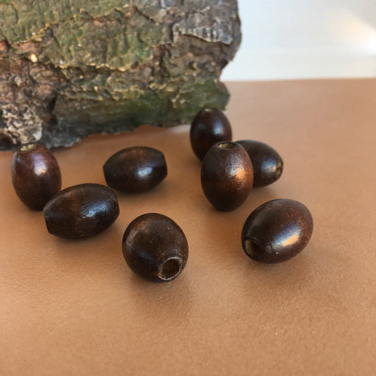 25pcs Natural Wood Bead, Oval Barrel Shape Wooden Beads, Dyed Dark Coffee Brown 17mm Bead