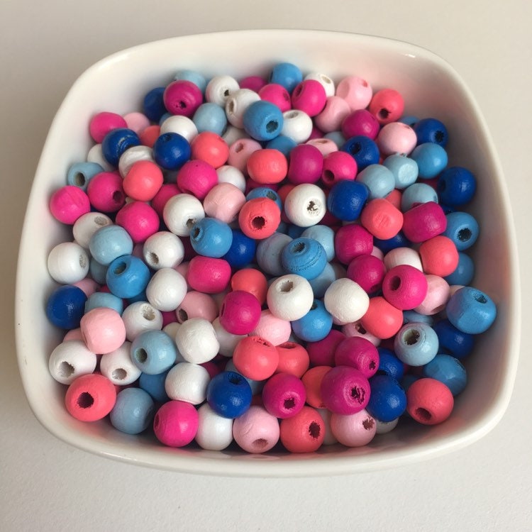 Mixed Pastel Colour Wood Beads 8mm Round Wooden Jewellery Making Bead 100 Pieces