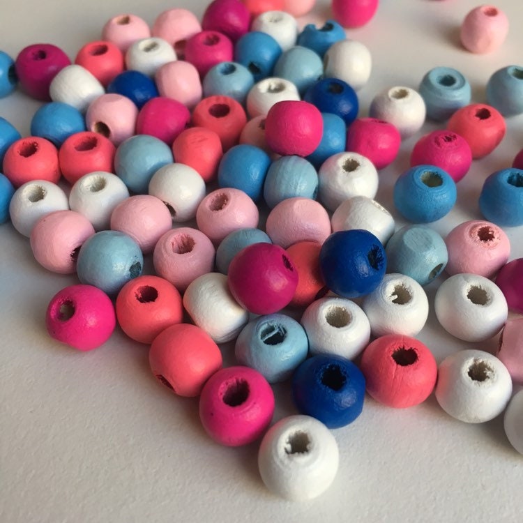 Mixed Pastel Colour Wood Beads 8mm Round Wooden Jewellery Making Bead 100 Pieces