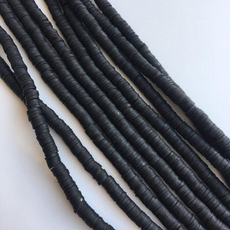 Clay Polymer Beads 6mm Black Disc Boho Jewellery Making Katsuki Beads 45cm Strand