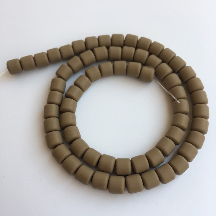 65pcs per Strand Clay Polymer 6mm Khaki Brown Tube Beads 40cm Strand