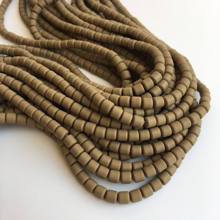 65pcs per Strand Clay Polymer 6mm Khaki Brown Tube Beads 40cm Strand