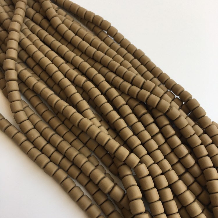 65pcs per Strand Clay Polymer 6mm Khaki Brown Tube Beads 40cm Strand