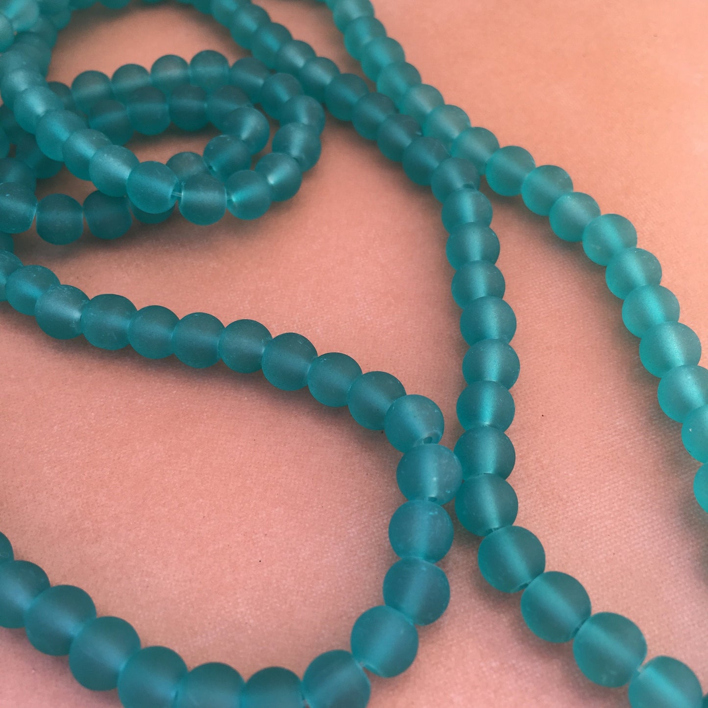 6mm Aqua Turquoise frosted glass beads - 135 pieces per strand - Loose jewellery making bead - Round transparent beads - 80cm strand