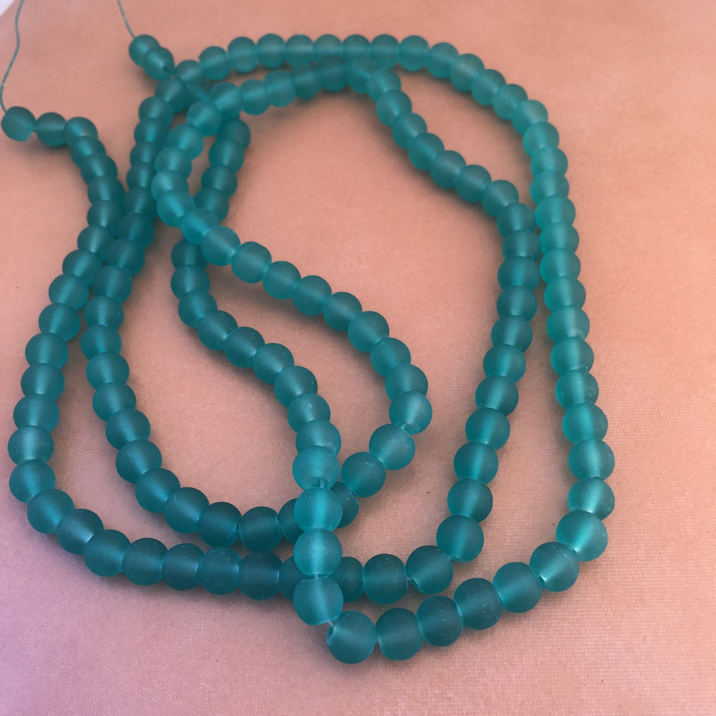 6mm Aqua Turquoise frosted glass beads - 135 pieces per strand - Loose jewellery making bead - Round transparent beads - 80cm strand