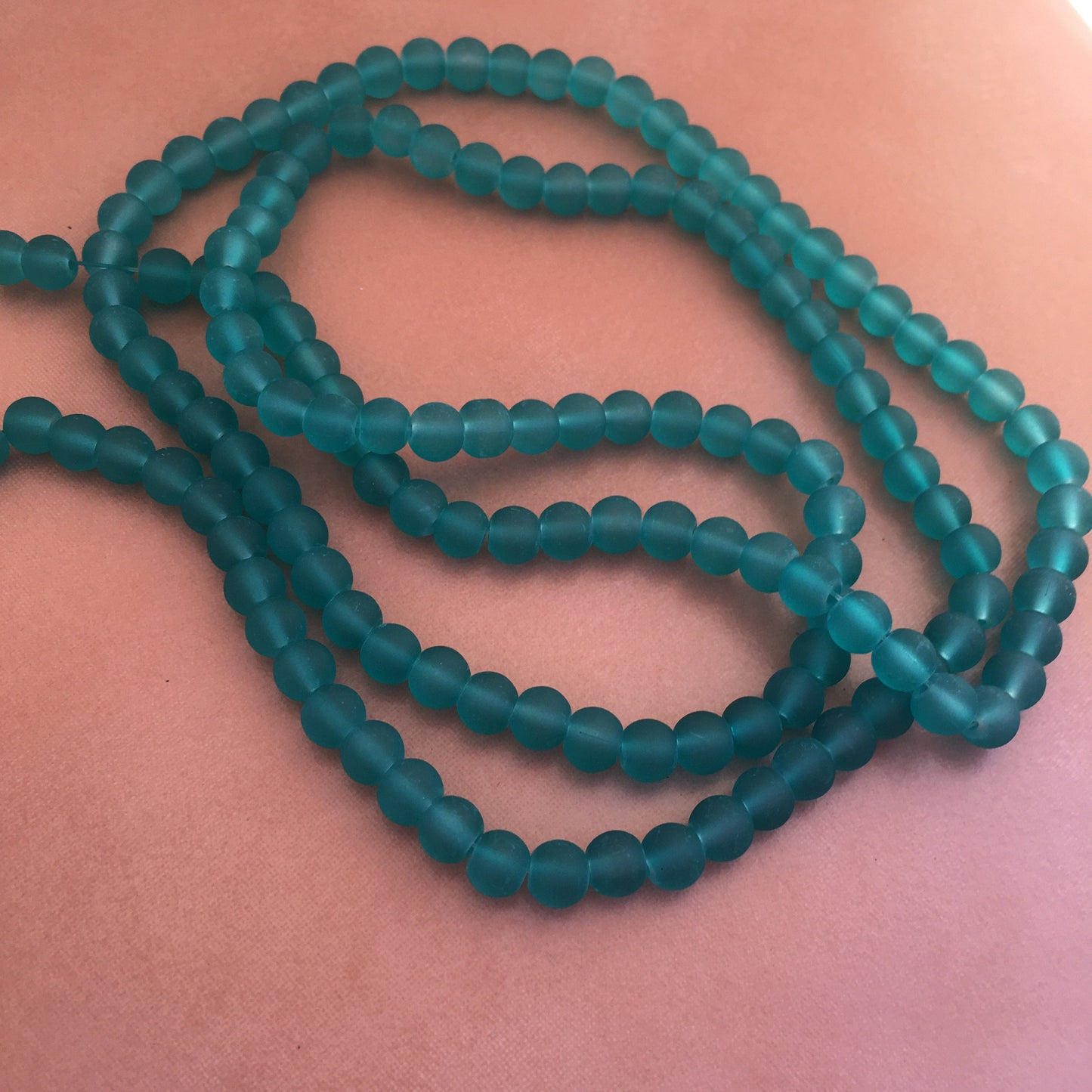 6mm Aqua Turquoise frosted glass beads - 135 pieces per strand - Loose jewellery making bead - Round transparent beads - 80cm strand