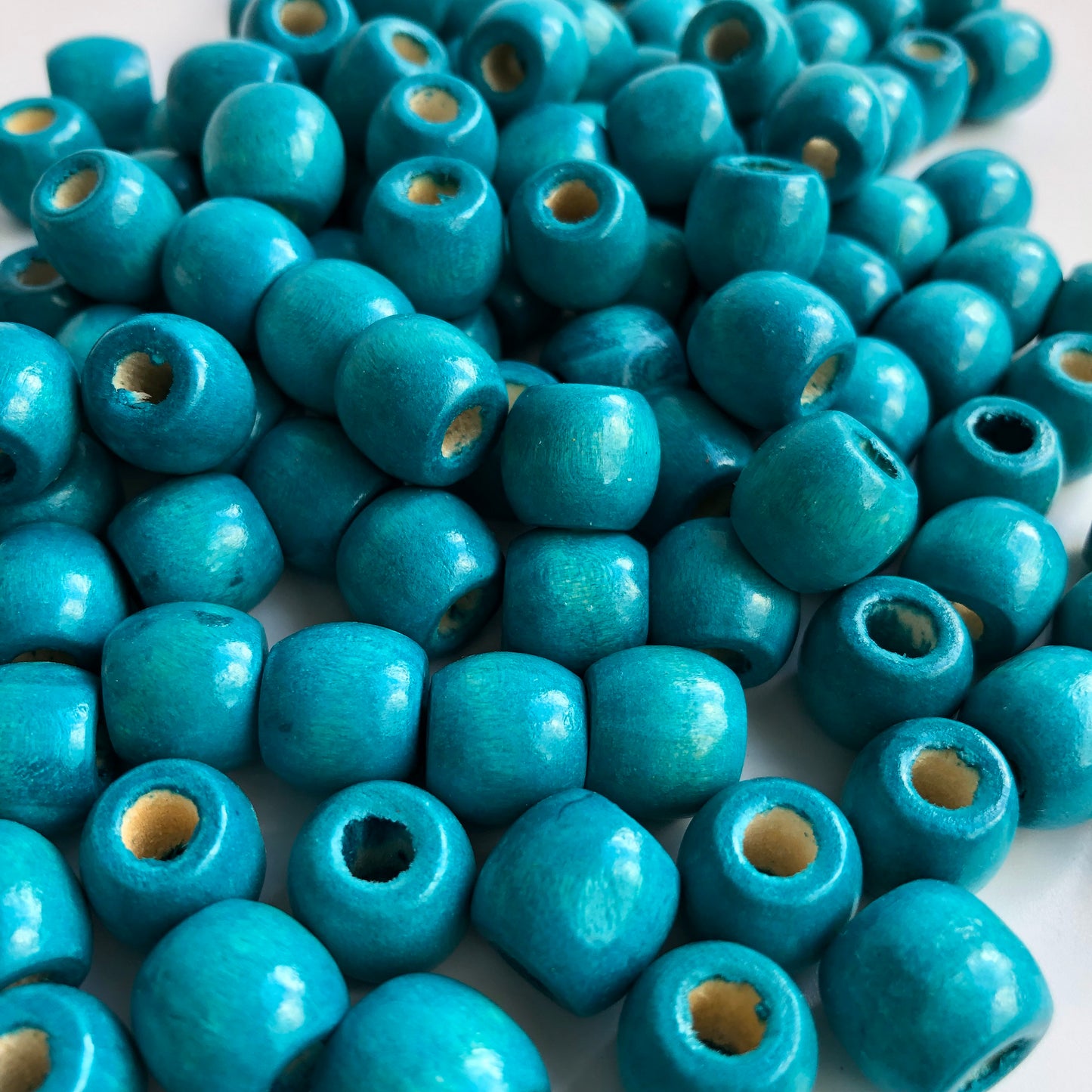 Turquoise Blue Macrame Wood Beads 12mm Drum Wooden Dreadlock Bead 50 Pieces