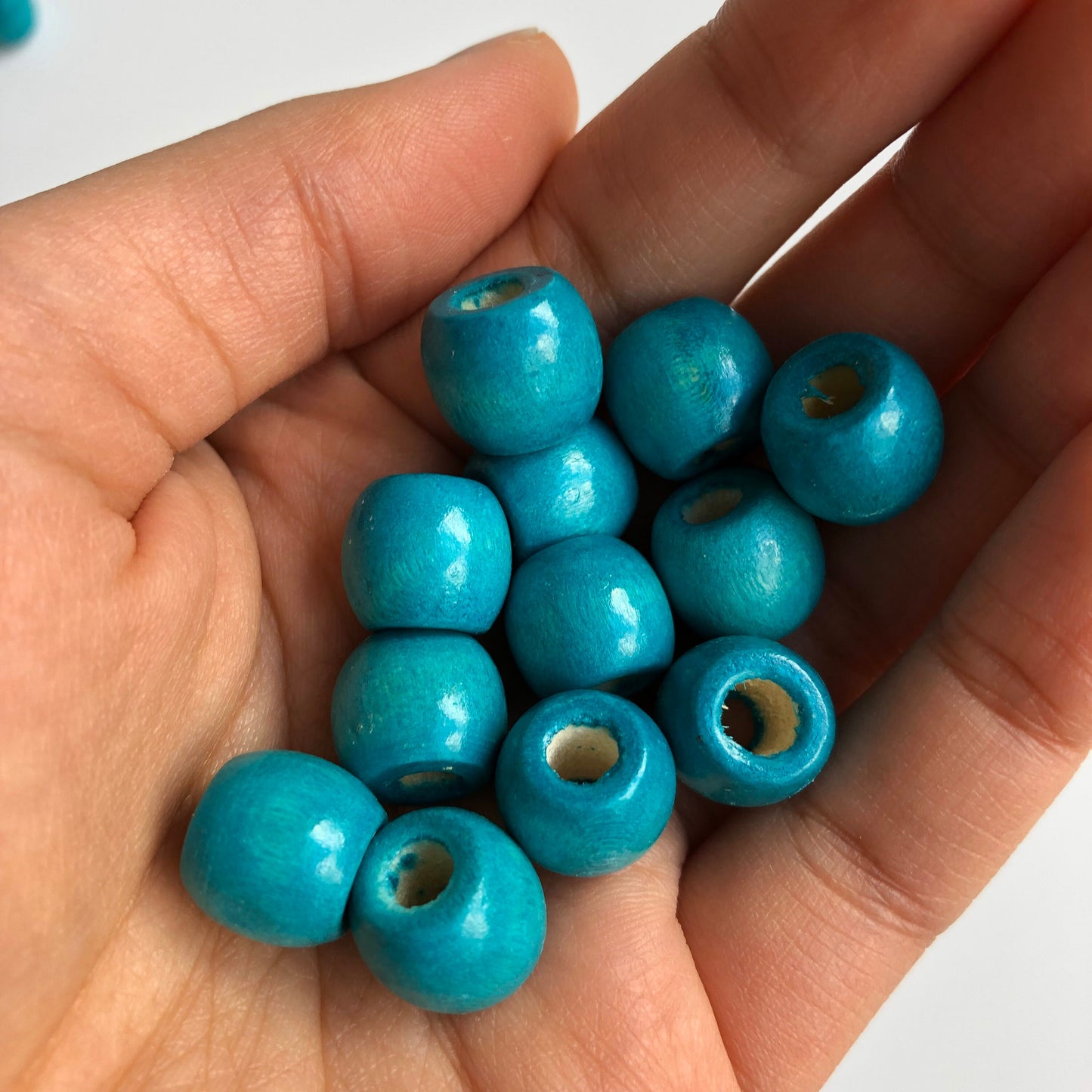 Turquoise Blue Macrame Wood Beads 12mm Drum Wooden Dreadlock Bead 50 Pieces