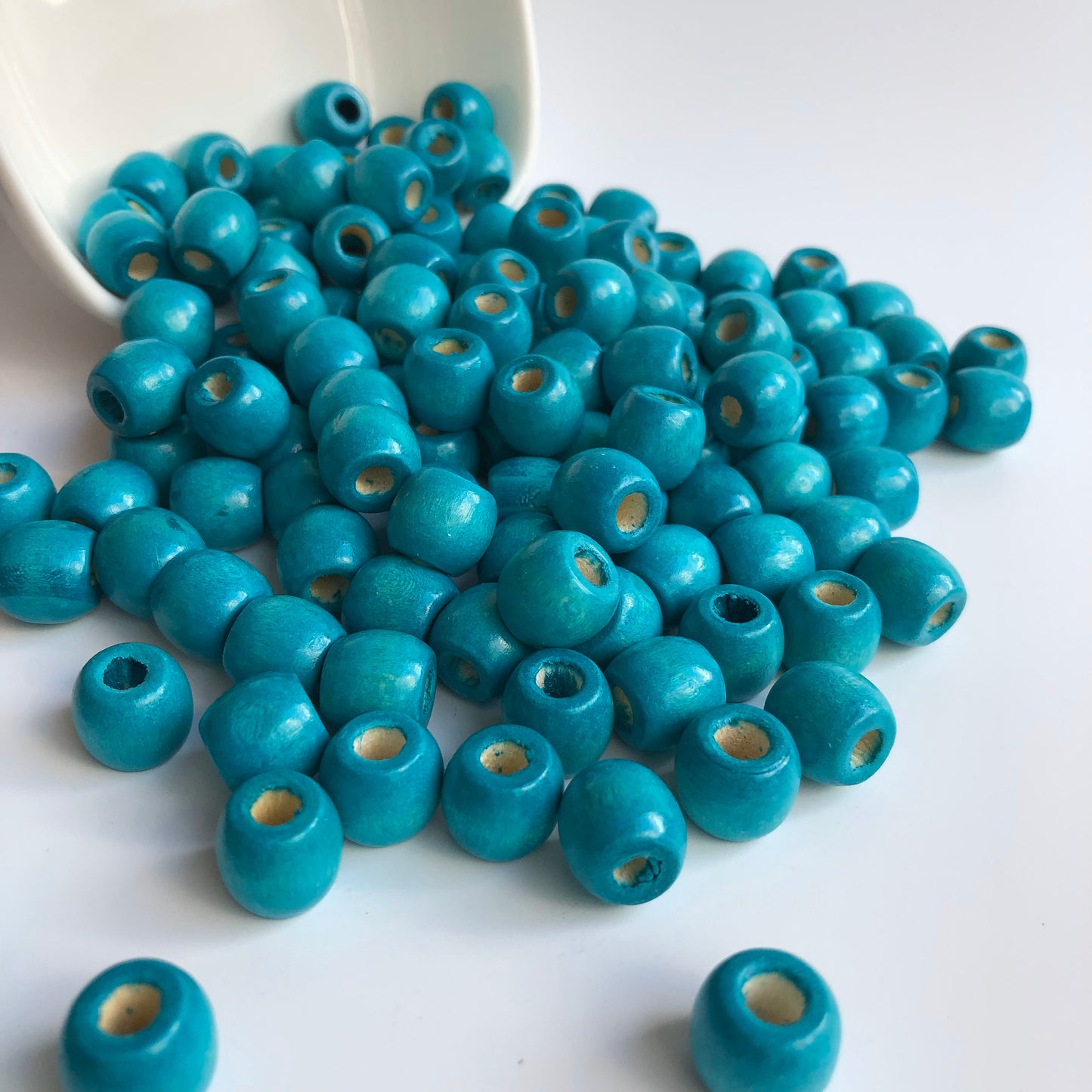 Turquoise Blue Macrame Wood Beads 12mm Drum Wooden Dreadlock Bead 50 Pieces