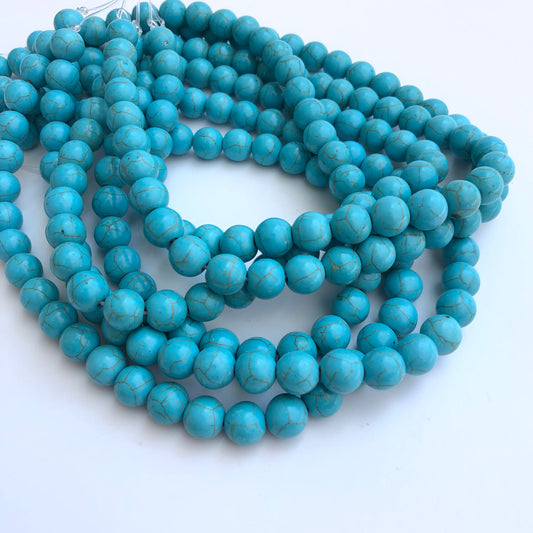 50X Antique Turquoise Blue Gemstone Bead 8mm Round Howlite Beads 38cm Strand