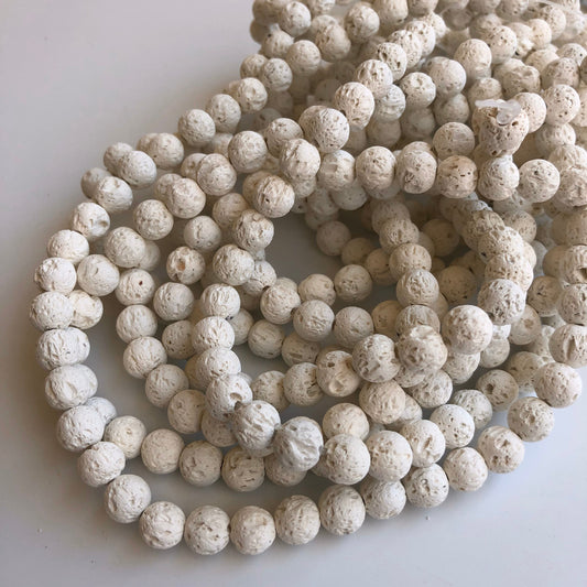 Natural White Volcanic Lava Bead 39cm Strand 8-8.5mm Round Matte Mineral Beads 47pcs