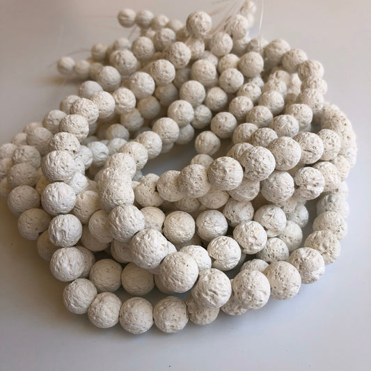 White Volcanic Lava Bead 40cm Strand 10-10.5mm Round Matte Mineral Beads 38pcs