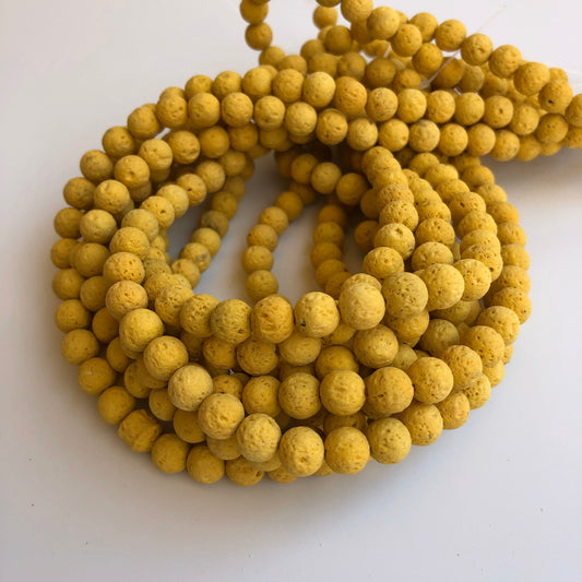 Natural Volcanic Lava Bead Yellow 39cm Strand 8-8.5mm Round Matte Mineral Beads 47pcs