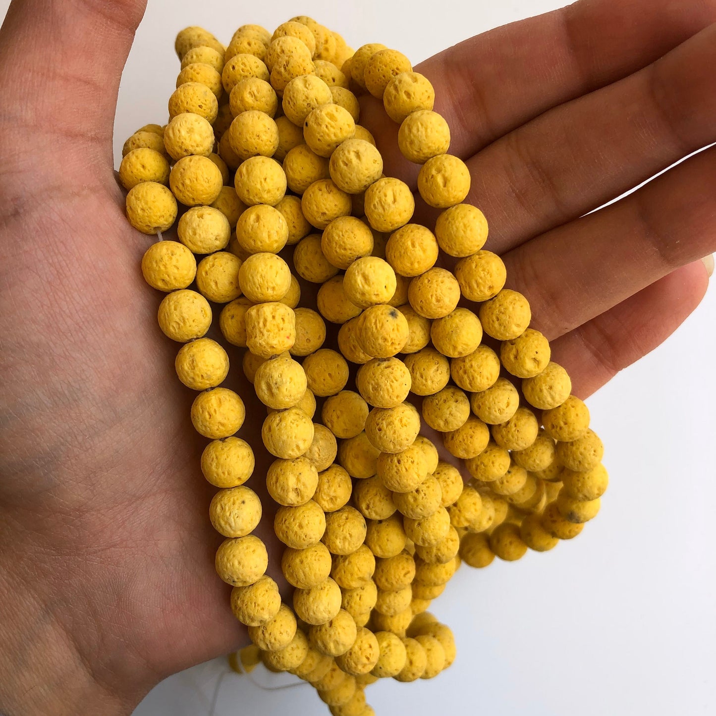 Natural Volcanic Lava Bead Yellow 39cm Strand 8-8.5mm Round Matte Mineral Beads 47pcs