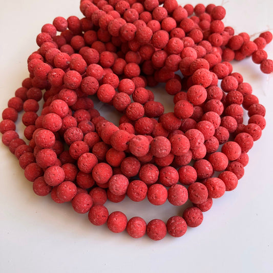 Natural Volcanic Red Lava Bead 39cm Strand 8-8.5mm Round Matte Mineral Beads 47pcs