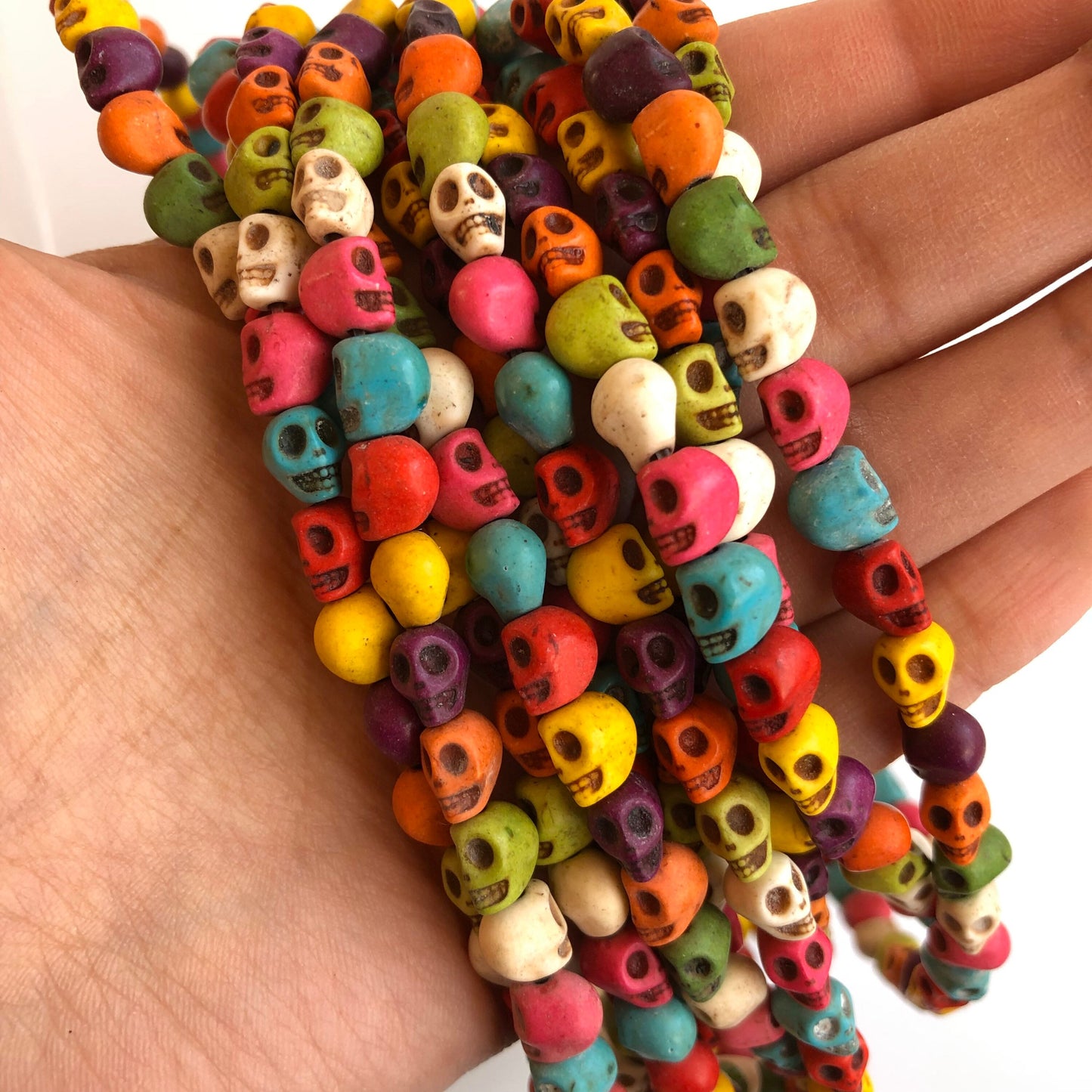 50X Mixed Rainbow Skull Beads 8x7mm Halloween Howlite Gemstone Punk Bead 39cm Strand