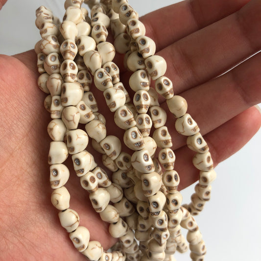 50X Antique White Howlite Skull Beads 8x7mm Halloween Glossy Gemstone Punk Bead 39cm Strand