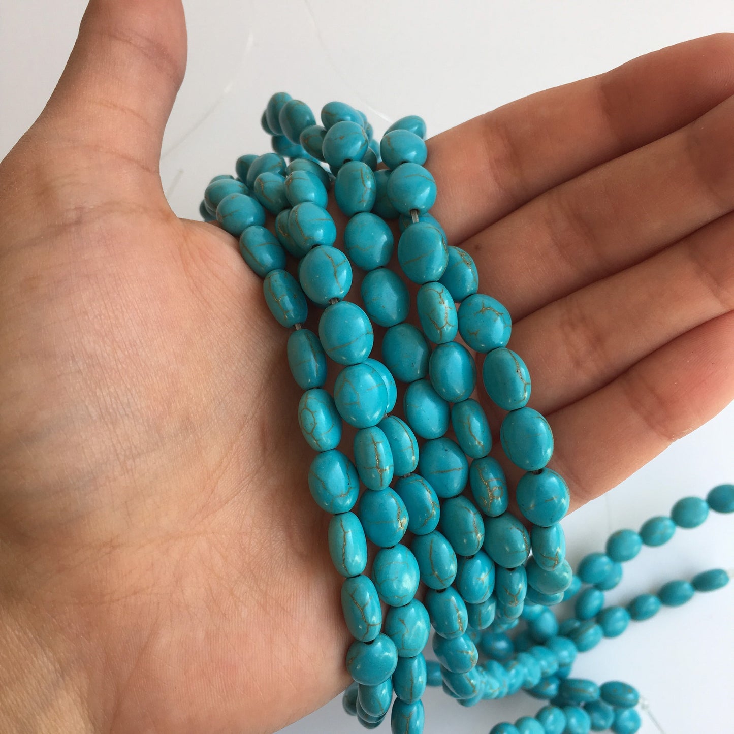 38pcs Turquoise Blue Gemstone Beads 10x8mm Oval Pillow Howlite 38cm Strand Bead