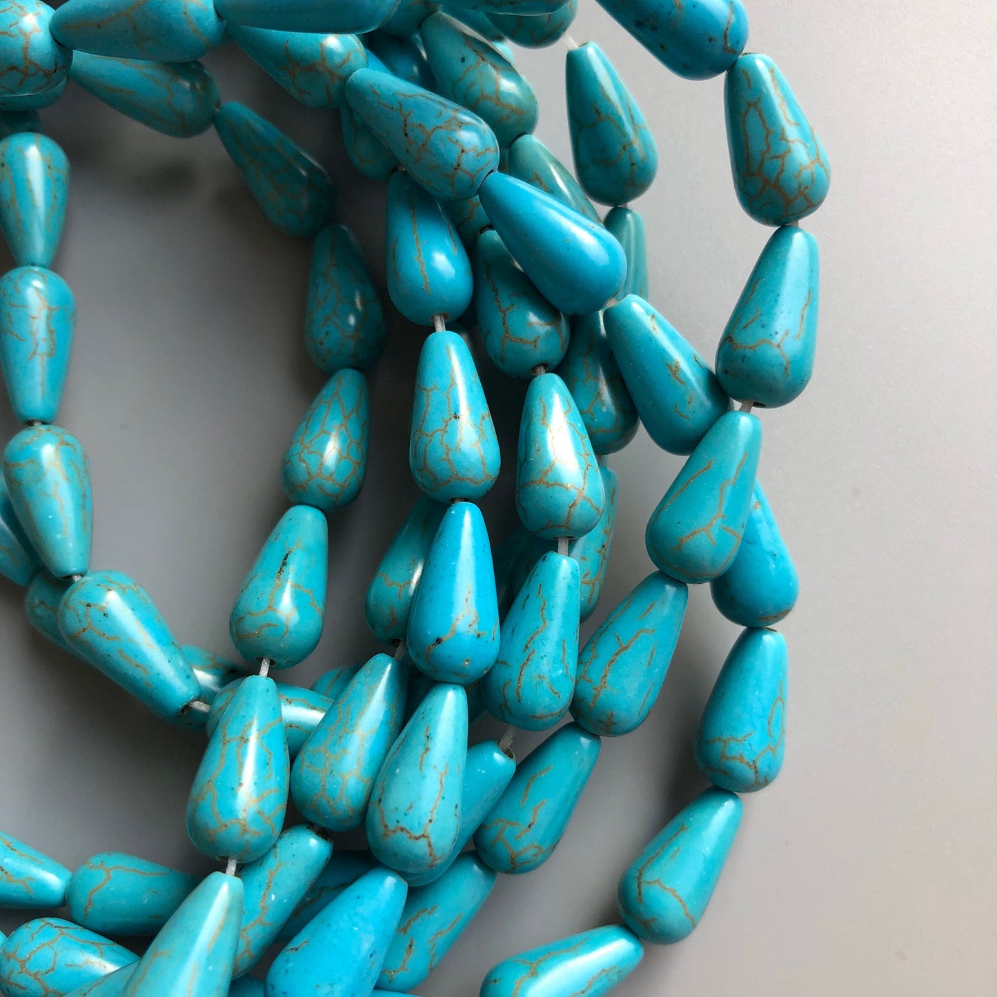 Turquoise Blue Teardrop Shape Beads 14x7mm Synthetic Gemstone Bead 30 Piece strand