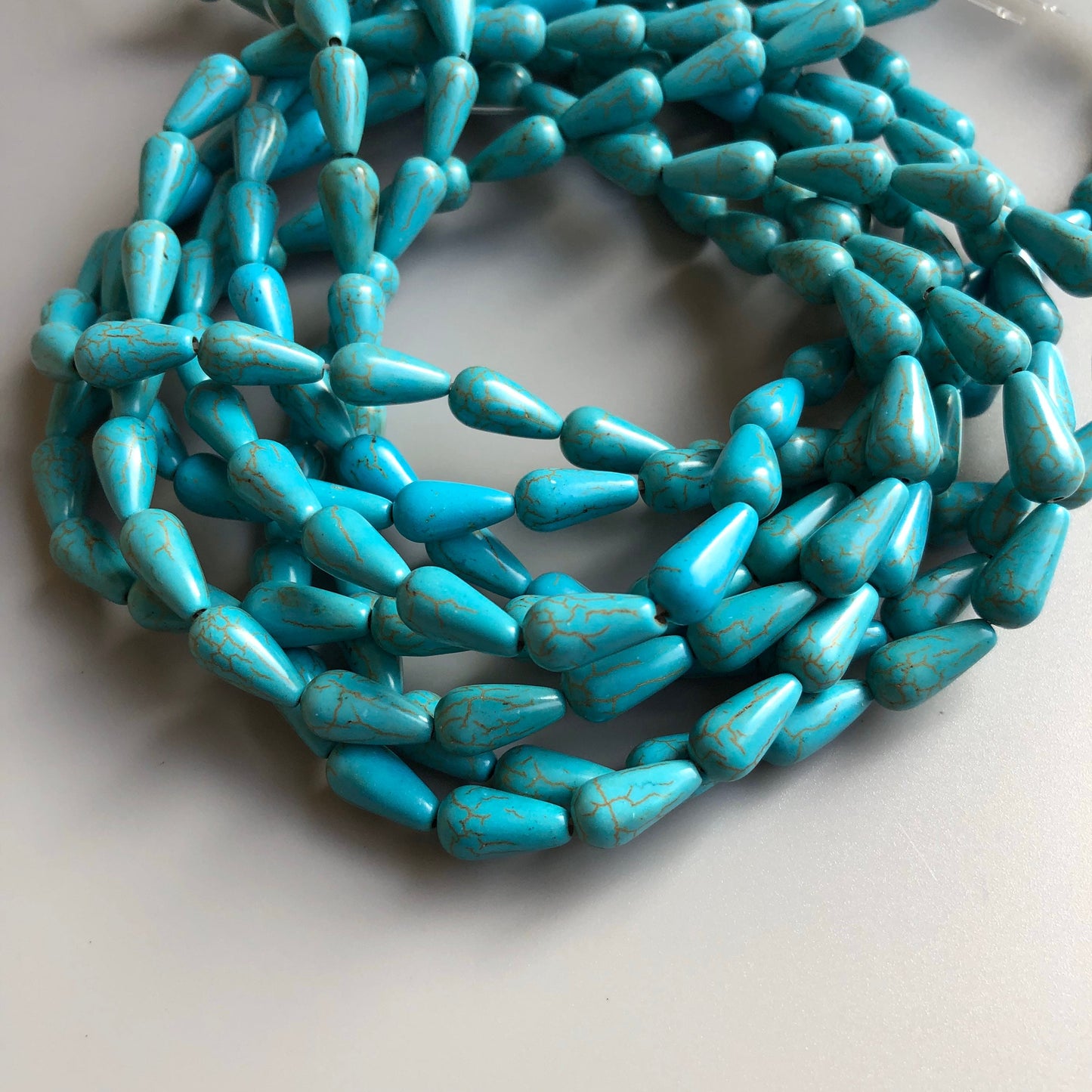 Turquoise Blue Teardrop Shape Beads 14x7mm Synthetic Gemstone Bead 30 Piece strand