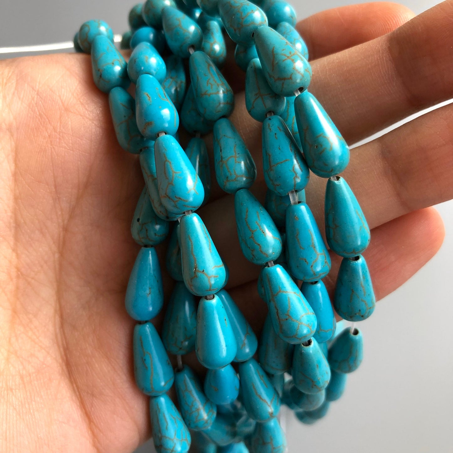 Turquoise Blue Teardrop Shape Beads 14x7mm Synthetic Gemstone Bead 30 Piece strand