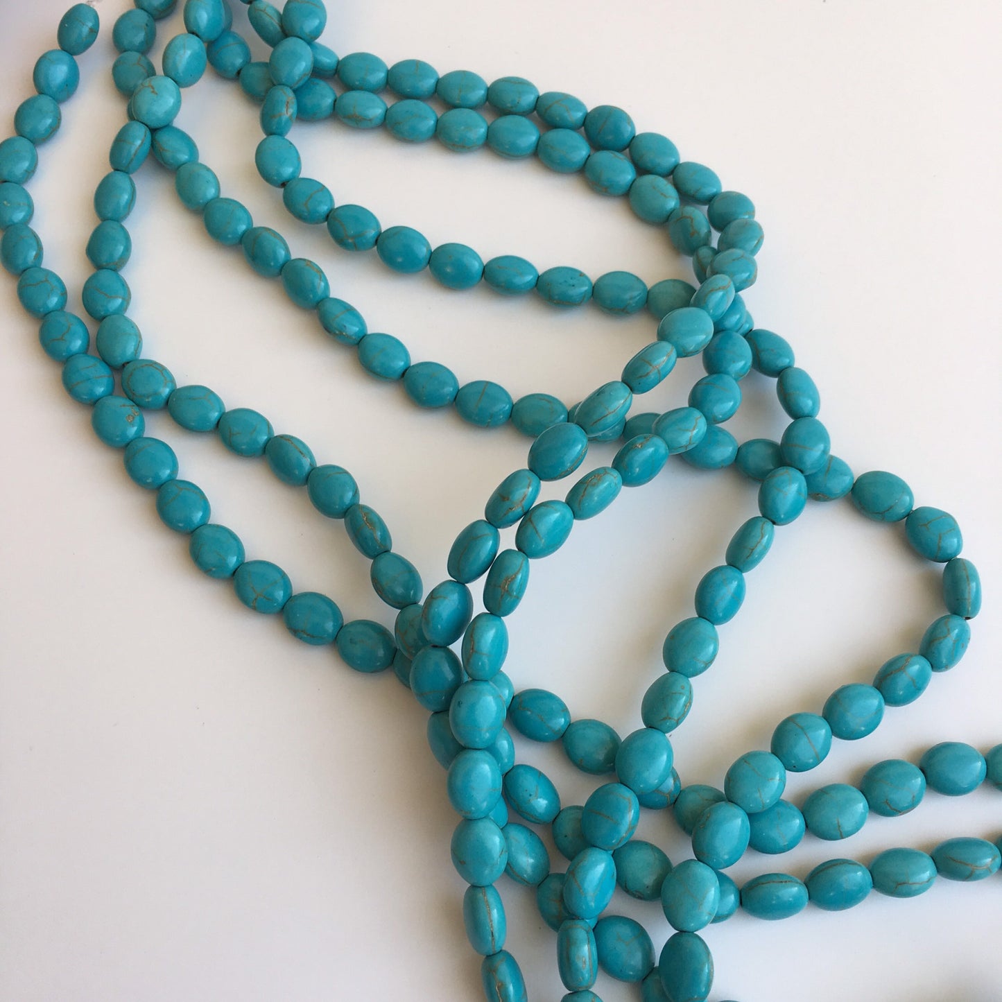 38pcs Turquoise Blue Gemstone Beads 10x8mm Oval Pillow Howlite 38cm Strand Bead