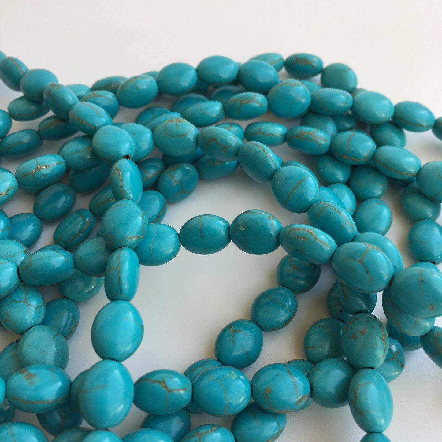 38pcs Turquoise Blue Gemstone Beads 10x8mm Oval Pillow Howlite 38cm Strand Bead