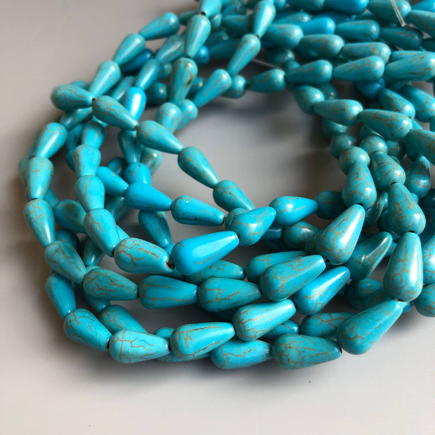 Turquoise Blue Teardrop Shape Beads 14x7mm Synthetic Gemstone Bead 30 Piece strand