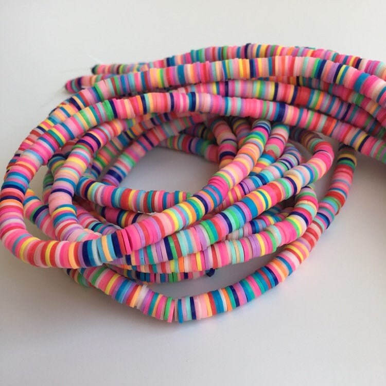 Clay Polymer Beads 6x1mm Mixed Rainbow Colours 380pcs Disc Boho Jewellery Making Beads 45cm Strand