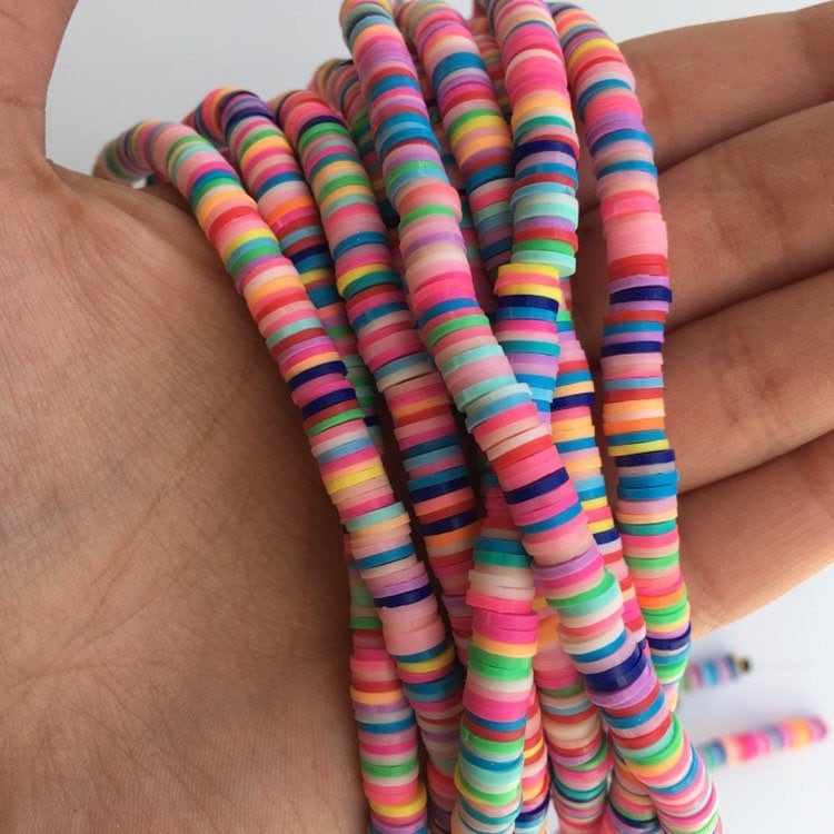 Clay Polymer Beads 6x1mm Mixed Rainbow Colours 380pcs Disc Boho Jewellery Making Beads 45cm Strand