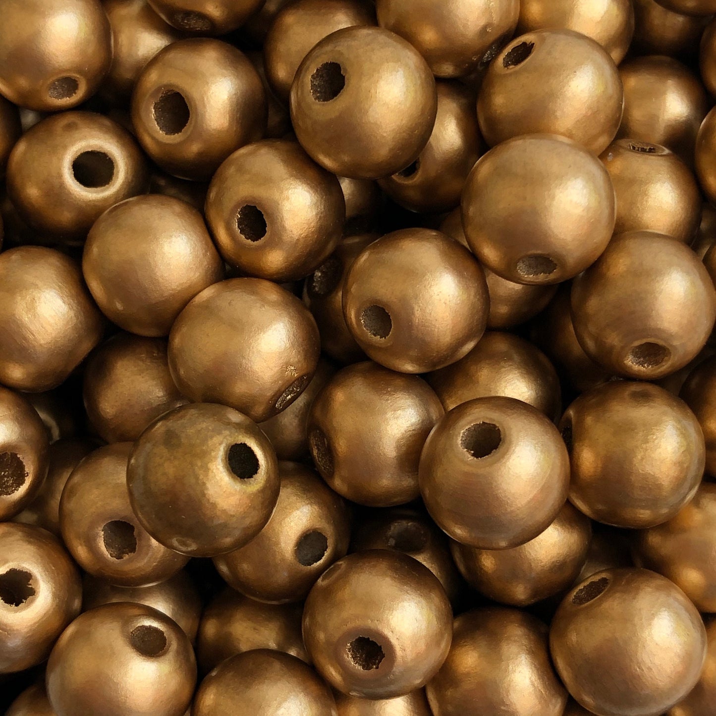 Gold Wooden Beads 12mm Round Metallic Wood Bead 50 Pieces