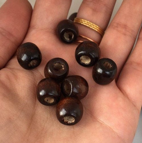 Dark Brown Wooden Macrame Bead 12mm Oval Drum Shaped Wood Beads 50 Pieces