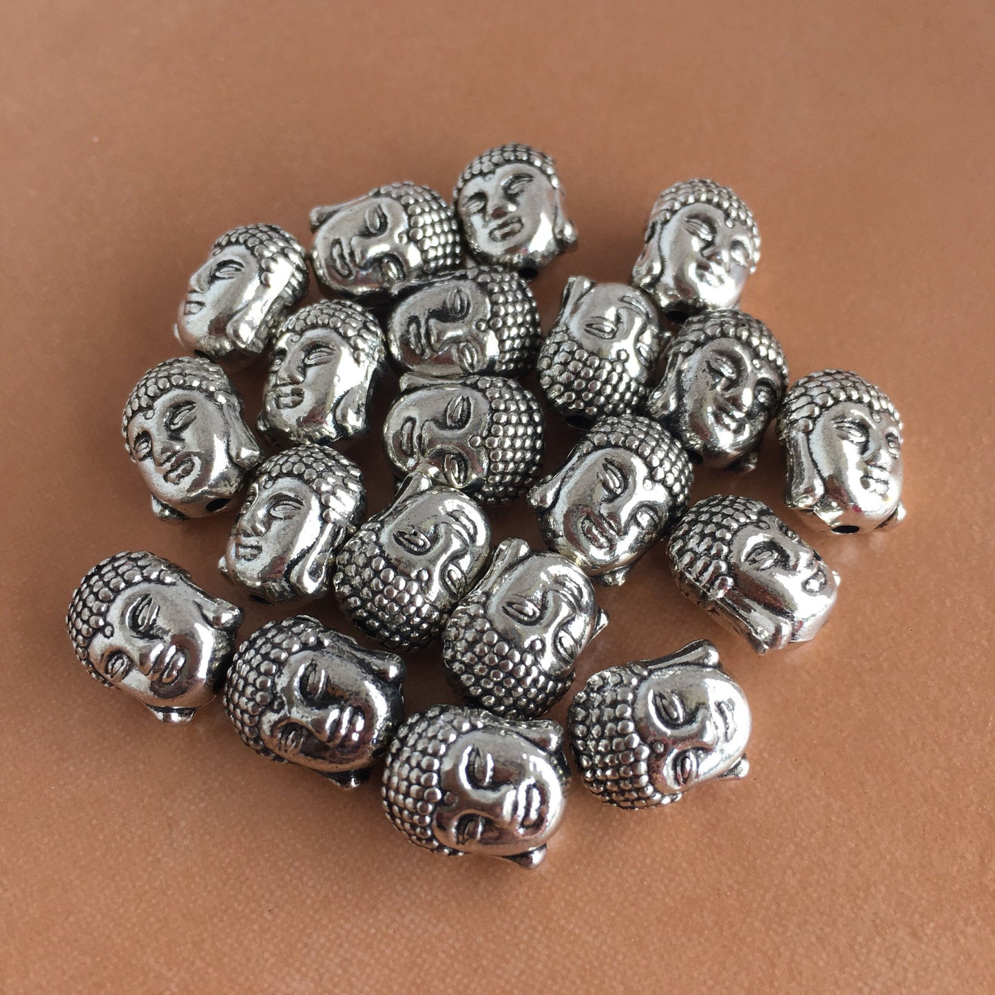 Antique Silver Buddha Head Metal Bead 11x8mm Tibetan Alloy Charm Mala Beads