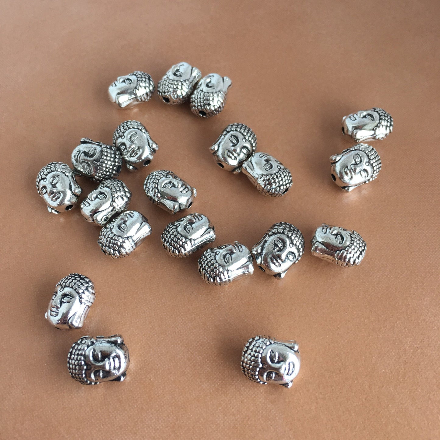 Antique Silver Buddha Head Metal Bead 11x8mm Tibetan Alloy Charm Mala Beads